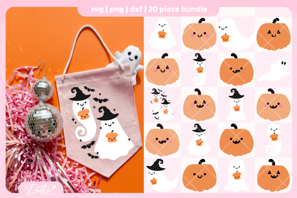 Cute Ghosts Pumpkins Bundle 20 SVGs PNGs