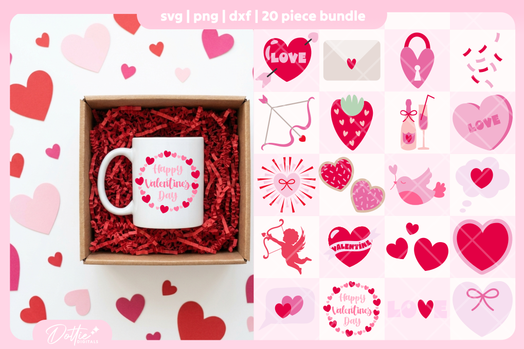 Cute Valentine Bundle 20 SVGs PNGs