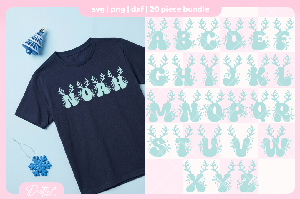 Festive Alphabet Bundle 26 SVGs PNGs