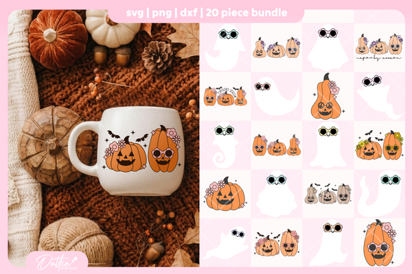 Groovy Ghosts and Pumpkins Bundle 20 SVGs PNGs