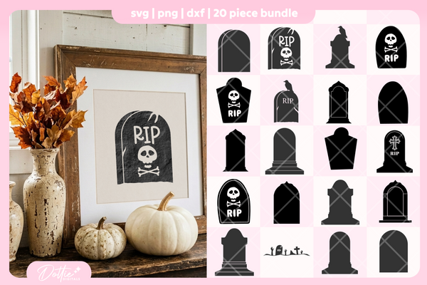Grave Stone Bundle 20 SVGs PNGs