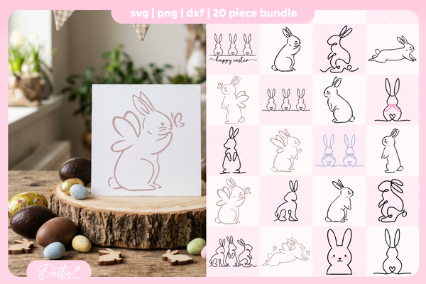 Hand Drawn Bunnies Bundle 20 SVGs PNGs