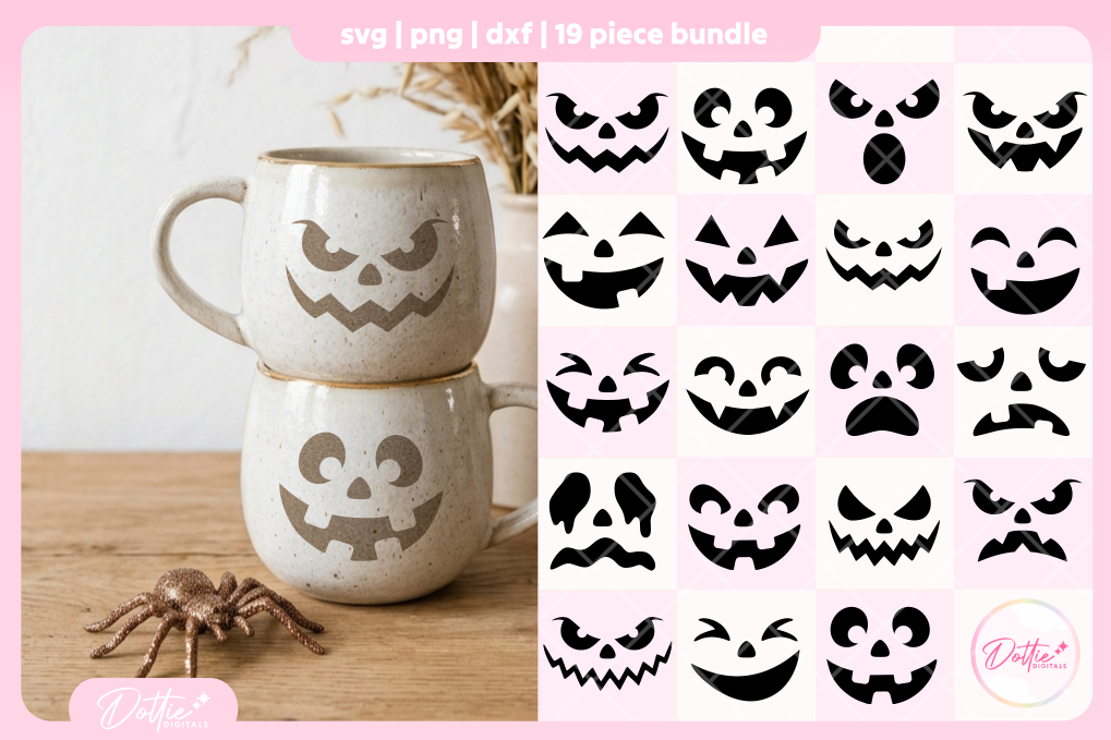 Jack O Lantern Faces Bundle 19 SVGs PNGs