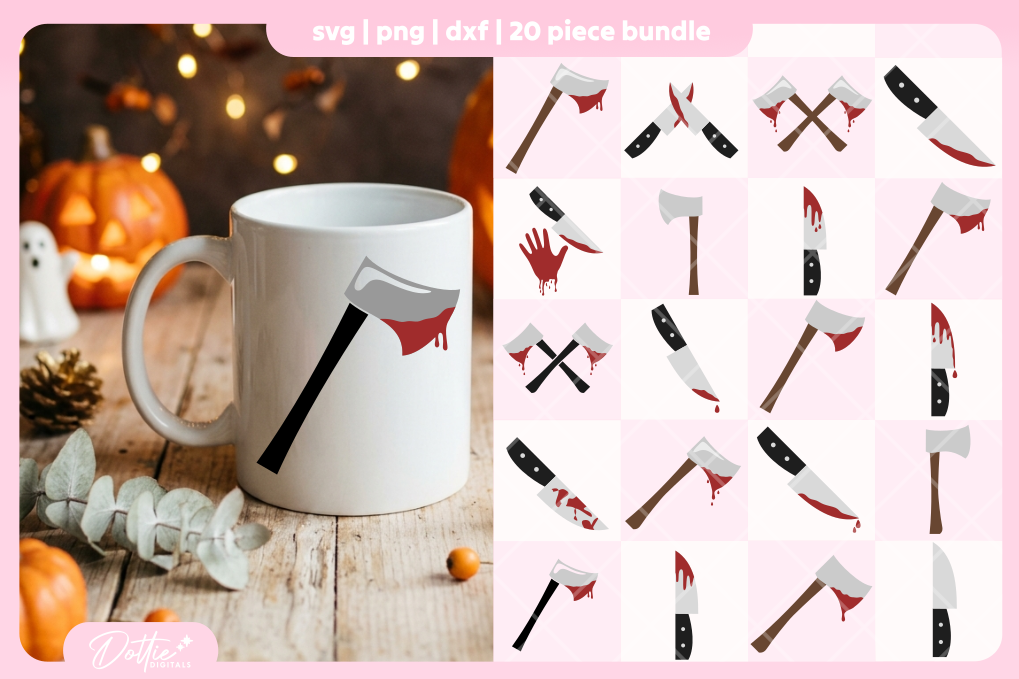 Bloody Knifes and Axes Bundle 20 SVGs PNGs