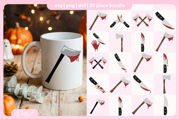 Bloody Knifes and Axes Bundle 20 SVGs PNGs