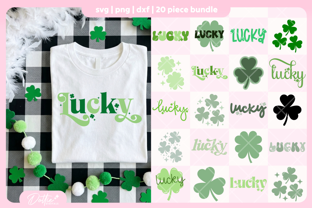 Lucky Clovers Bundle 20 SVGs PNGs