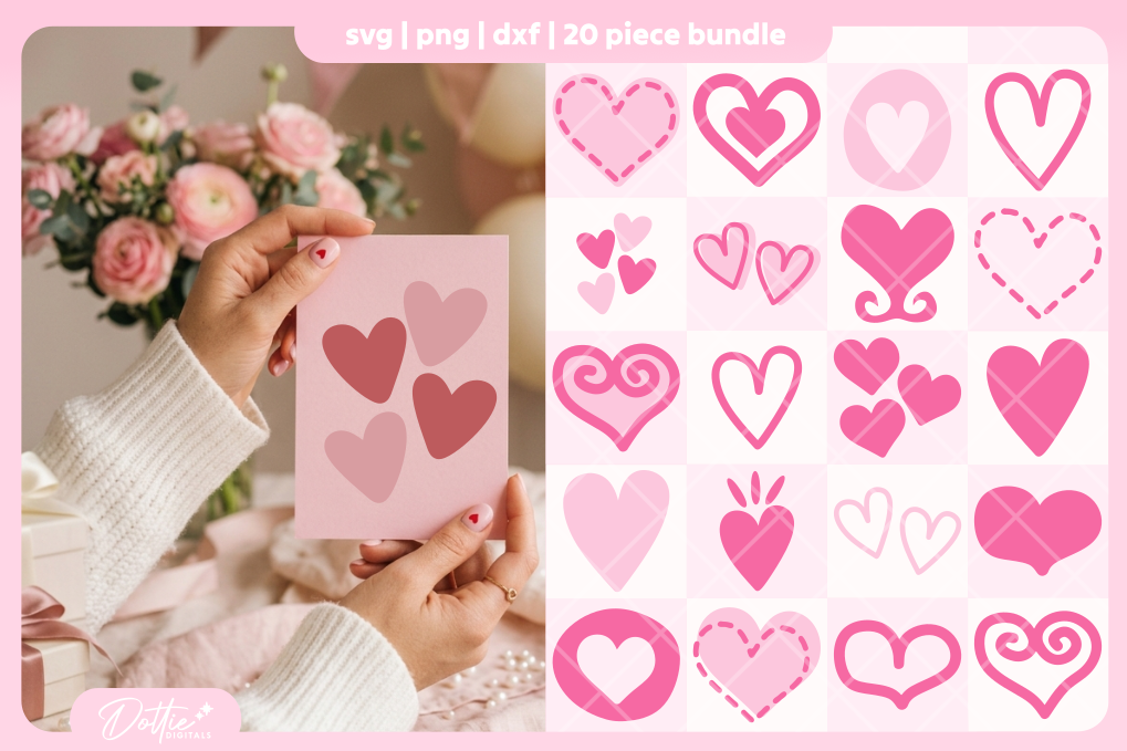 Pink Hearts Bundle 20 SVGs PNGs