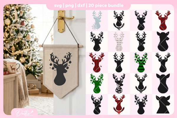 Reindeer Heads Bundle 20 SVGs PNGs