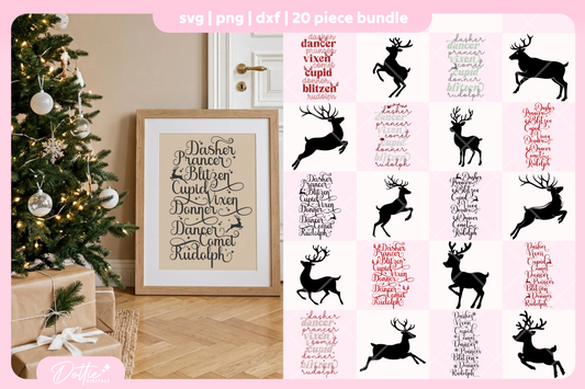 Reindeer Names Bundle 20 SVGs PNGs