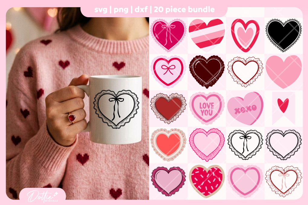 Ruffle Hearts Bundle 20 SVGs PNGs