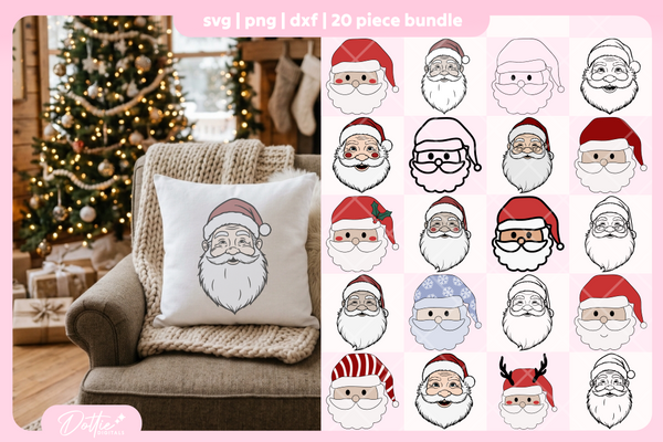 Santa Faces Bundle 20 SVGs PNGs