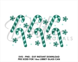 20oz Libbey Glass Can SVG Candy Canes Libbey Can Winter Wrap Svg PNG DXF Libbey Seamless Cup Cutting File Instant Can svg