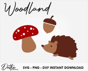 3 Piece Svg Bundle SVG PNG DXF Hedgehog Mushroom Acorn Woodland Layered Cutting File Instant Digital Download Cricut Silhouette Craft