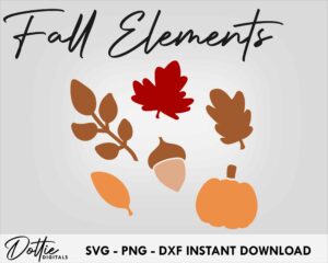 6 Piece Fall Element Bundle SVG PNG DXF Fall Pumpkin Acorn Autumn Layered Cutting File Instant Digital Download Cricut Silhouette Craft