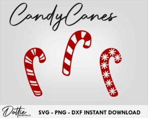 Candy Canes SVG Bundle 3 Festive Sweets SVGs PNG DXF Xmas Cut File Designs Christmas Cutting File Instant Digital Cricut Silhouette Craft