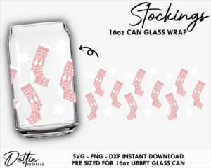Christmas Libbey Glass SVG Stocking 16oz Libbey Can Wrap Svg PNG DXF Christmas Libbey Cup Xmas Cutting File Instant Digital Download Can