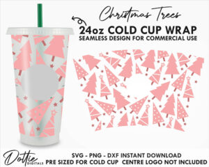 Christmas Trees Starbucks Cold Cup SVG PNG DXF Cutting File 24oz Festive Tree Pattern Venti Cup Instant Digital Download Coffee Cricut Xmas