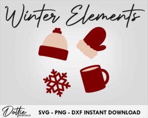 Christmas Winter SVG Bundle 4 Festive Hat Mug Mitten Snowflake SVGs PNG DXF Xmas Cut File Designs Cutting File Instant Cricut Silhouette