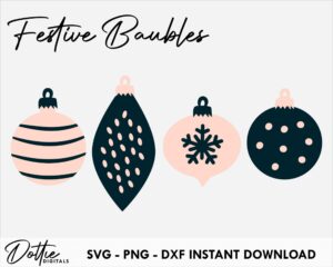 Festive Bauble Bundle SVG PNG DXF Christmas Tree Decorations Layered Cutting File Instant Digital Download Xmas Holidays Cricut Craft