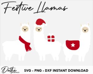 Festive Llamas Bundle SVG PNG DXF Christmas Alpacas Winter Cutting File Instant Digital Download Cricut Craft
