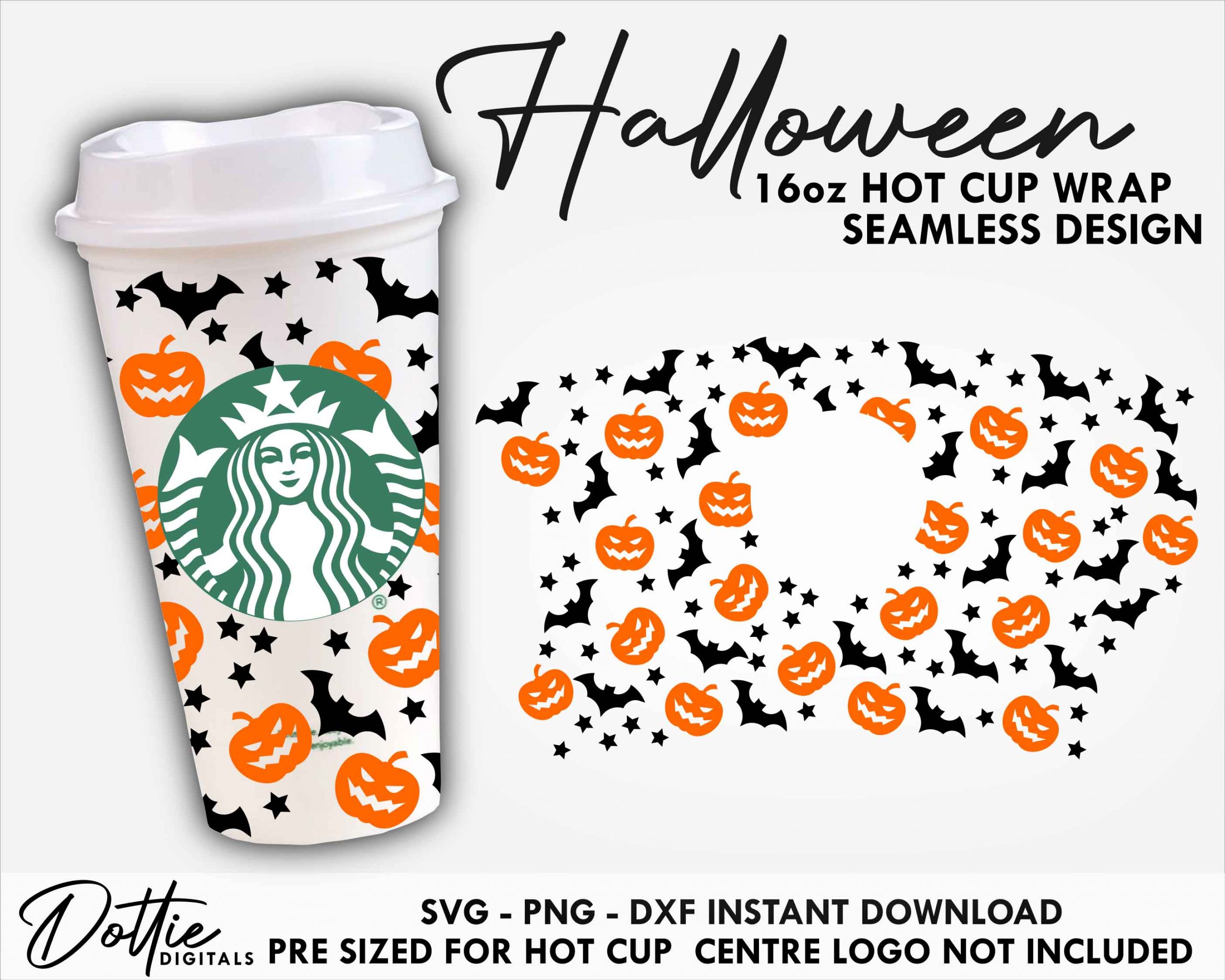 Halloween Starbucks Cup SVG Pumpkin and Bats Hot Cup Svg PNG DXF Spooky