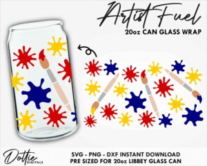 Libbey Glass SVG Artist Painter 20oz Libbey Can Paint Brush Pattern Wrap Svg PNG DXF Libbey Cup Cutting File Instant Digital Download Can