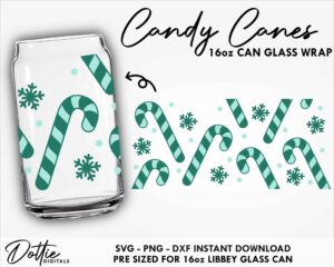 Libbey Glass Wrap SVG Candy Canes 16oz Libbey Can Svg PNG DXF Libbey Xmas Christmas Festive Cutting File Instant Digital Download