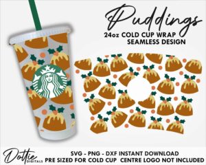 Pudding Starbucks Cold Cup SVG PNG DXF Christmas Pud Cutting File 24oz Venti Cup Instant Digital Download Festive Holiday