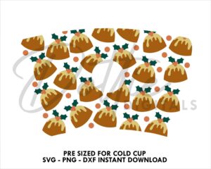 Pudding Starbucks Cold Cup SVG PNG DXF Christmas Pud Cutting File 24oz Venti Cup Instant Digital Download Festive Holiday