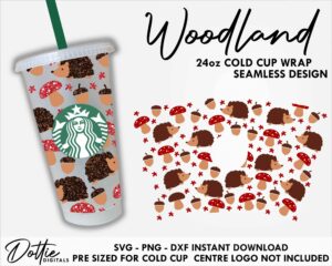 Starbucks Cup SVG PNG DXF Hedgehog Woodland Cutting File Fall 24oz Venti Cup Instant Digital Mushroom Coffee Cricut Vinyl Layered Cut File
