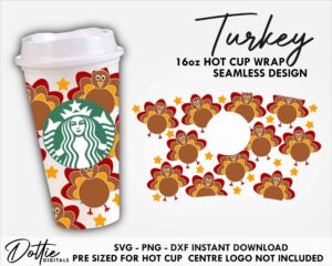 Turkey Starbucks Cup SVG Thanksgiving Hot Cup Svg PNG DXF Fall Cutting File 16oz Grande Instant Digital Download Travel Coffee