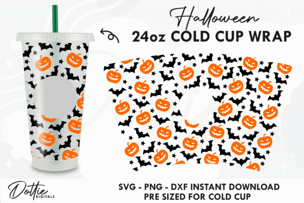 Starbucks Cold Cup SVG PNG DXF Halloween Bats and Pumpkins 24oz Venti Instant Digital Download Coffee Cricut Silhouette Cut File