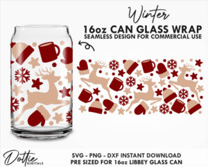 Winter Libbey Glass SVG Festive Christmas 16oz Libbey Can Wrap Svg PNG DXF Libbey Cup Xmas Cutting File Instant Digital Download