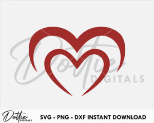 Double Heart SVG PNG DXF Cute Love Valentine's Day Cutting File Digital Download Cricut Silhouette Craft File Svg Hand Drawn Love Heart