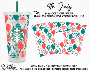 American Flag Balloons Starbucks Cold Cup SVG PNG Dxf Cut File 24oz America 4th of July Independence Day Venti Cup Coffee Vector Tumbler