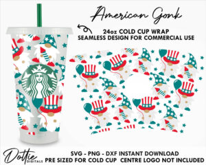 American Gonks Starbucks Cold Cup SVG PNG Dxf Cut File 24oz America 4th of July Gnomes Independence Day Venti Cup Coffee Vector Tumbler