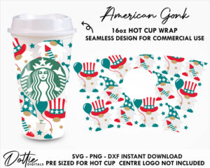 American Gonks Starbucks Cup SVG 4th July Gnomes Hot Cup PNG Dxf Cutting File 16oz Grande Independence Day Instant Digital Download Travel