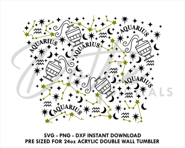 Aquarius Star Sign Starbucks Double Wall Acrylic Tumbler SVG PNG DXF Zodiac Symbol 24oz Venti Cup Digital Download Snow Globe Confetti Cup - Image 2