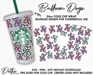 Balloon Dogs Starbucks Cold Cup SVG PNG Dxf Party Balloon Art Cutting File 24oz Venti Cup Instant - Animal Cricut Cameo Template