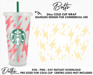 Lightning Bolts Starbucks Cold Cup SVG PNG DXF Cutting File 24oz Star Venti Cup Instant Digital Download Coffee Cricut Flash of Lightning
