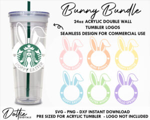6 File SVG Bundle Easter Bunny 24oz Starbucks Double Wall Acrylic Tumbler Wrap Svg Png Dxf Cutting File