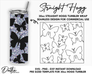 Butterfly 30 Oz HOGG Straight Tumbler Wrap SVG PNG Dxf Peek A Boo Straight Duo, Straight Plus Tumbler Template  - Instant Digital Download