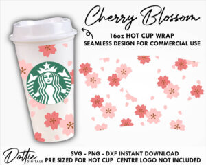 Cherry Blossom Starbucks Hot Cup SVG PNG DXF - Japanese Flowers Floral Petals Cutting File 16oz Grande Instant Digital Download Coffee
