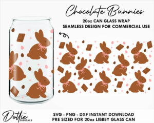 Easter Chocolate Bunnies 20oz Libbey Glass Can SVG Libbey Can Bunny Rabbit Spring Wrap Svg PNG DXF Libbey Cup Cutting File