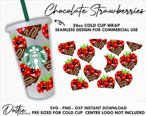 Chocolate Strawberries Starbucks Cold Cup SVG PNG DXF Candy Strawberry Valentines Cutting File 24oz Venti Cup Instant Digital Download