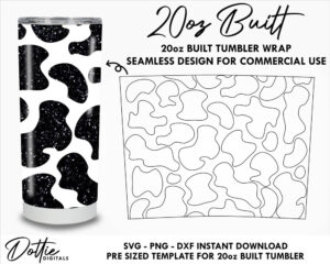 Cow Print 20 Oz Built Tapered Tumbler Wrap SVG PNG Dxf Bottle Tumbler Template  -  Cow Spots Patches Animal Pattern Instant Digital Download