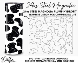 Cow Print 24 Oz Steel Magnolia Plump Hydrofit Tumbler Wrap SVG PNG Dxf Straight Seamless Tumbler Template Animal Pattern Cow Spots Patches