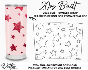 Cute Stars 20 Oz Built Tapered Tumbler Wrap SVG PNG Dxf Bottle Tumbler Template  - Peek A Boo Pattern Instant Digital Download