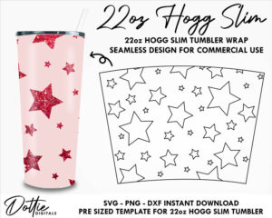 Cute Stars  22 Oz HOGG Slim Tumbler Wrap SVG PNG Dxf Cutfile Peekaboo Tapered Slim Tumbler Template  - Star Instant Digital Download
