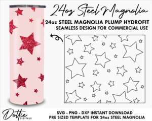 Cute Stars 24 Oz Steel Magnolia Plump Hydrofit Tumbler Wrap SVG PNG Dxf Straight Seamless Tumbler Template Peekaboo Metal Cup